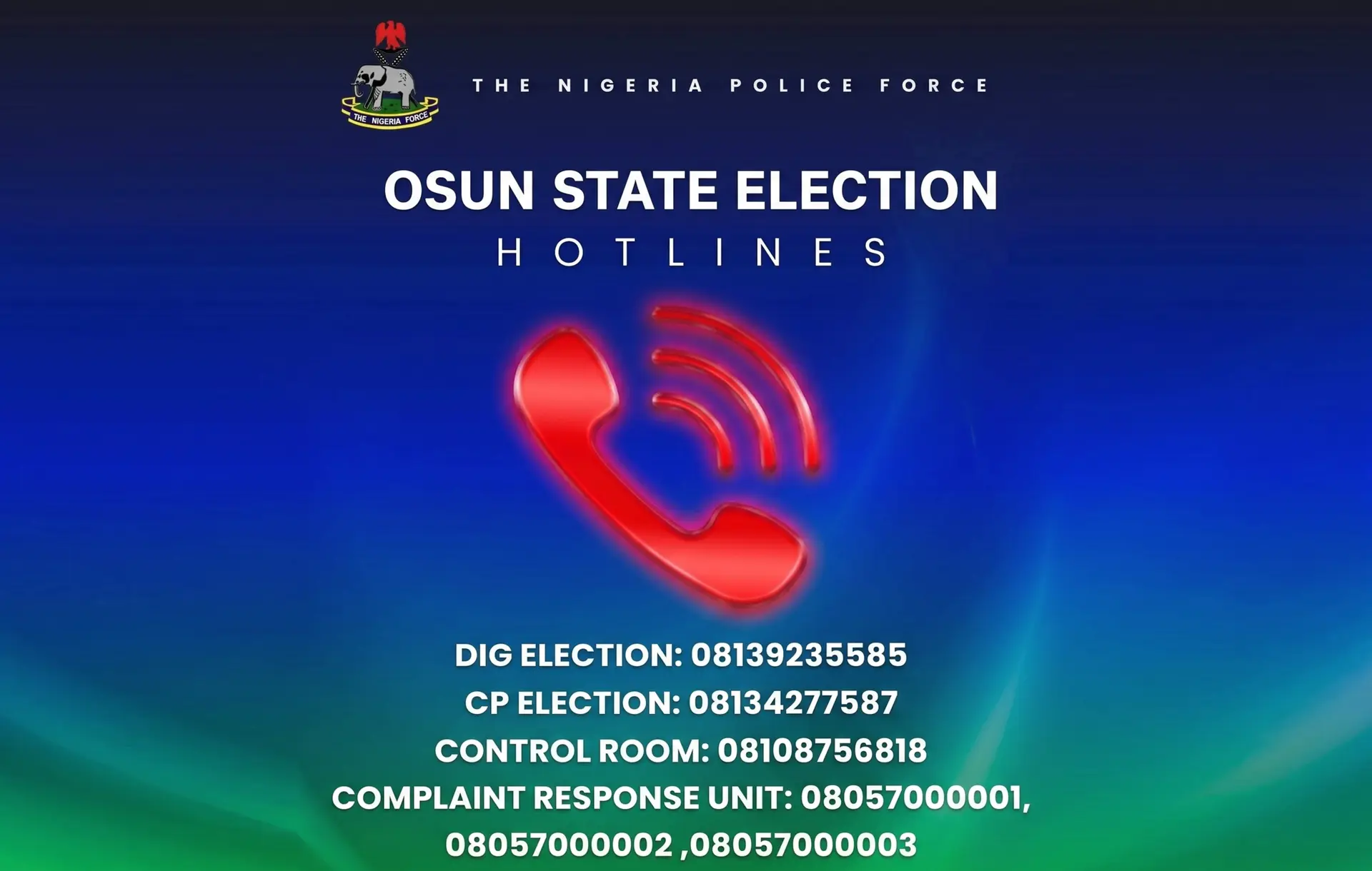 Osun 2026: Police Release Hotlines Ahead of Governorship Election