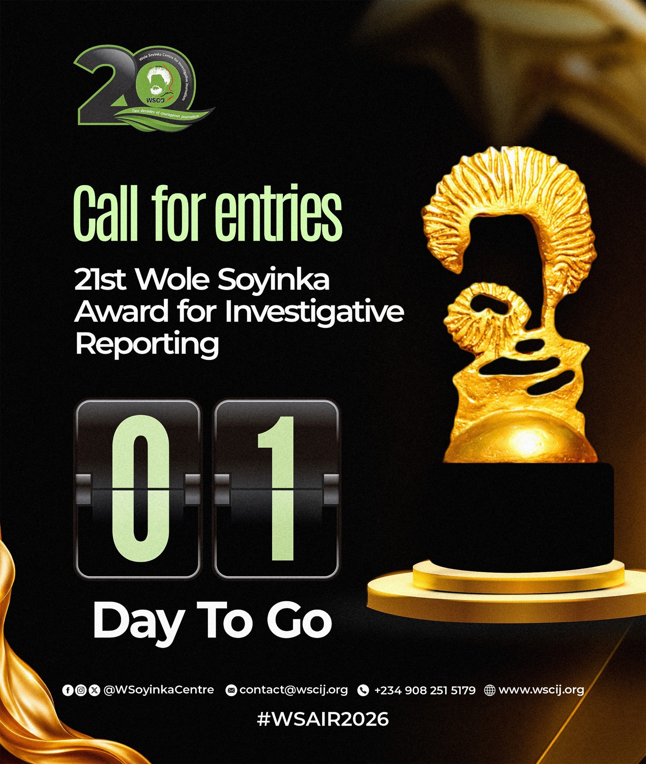 Wole Soyinka Investigative Reporting Award Closes Entries October 24